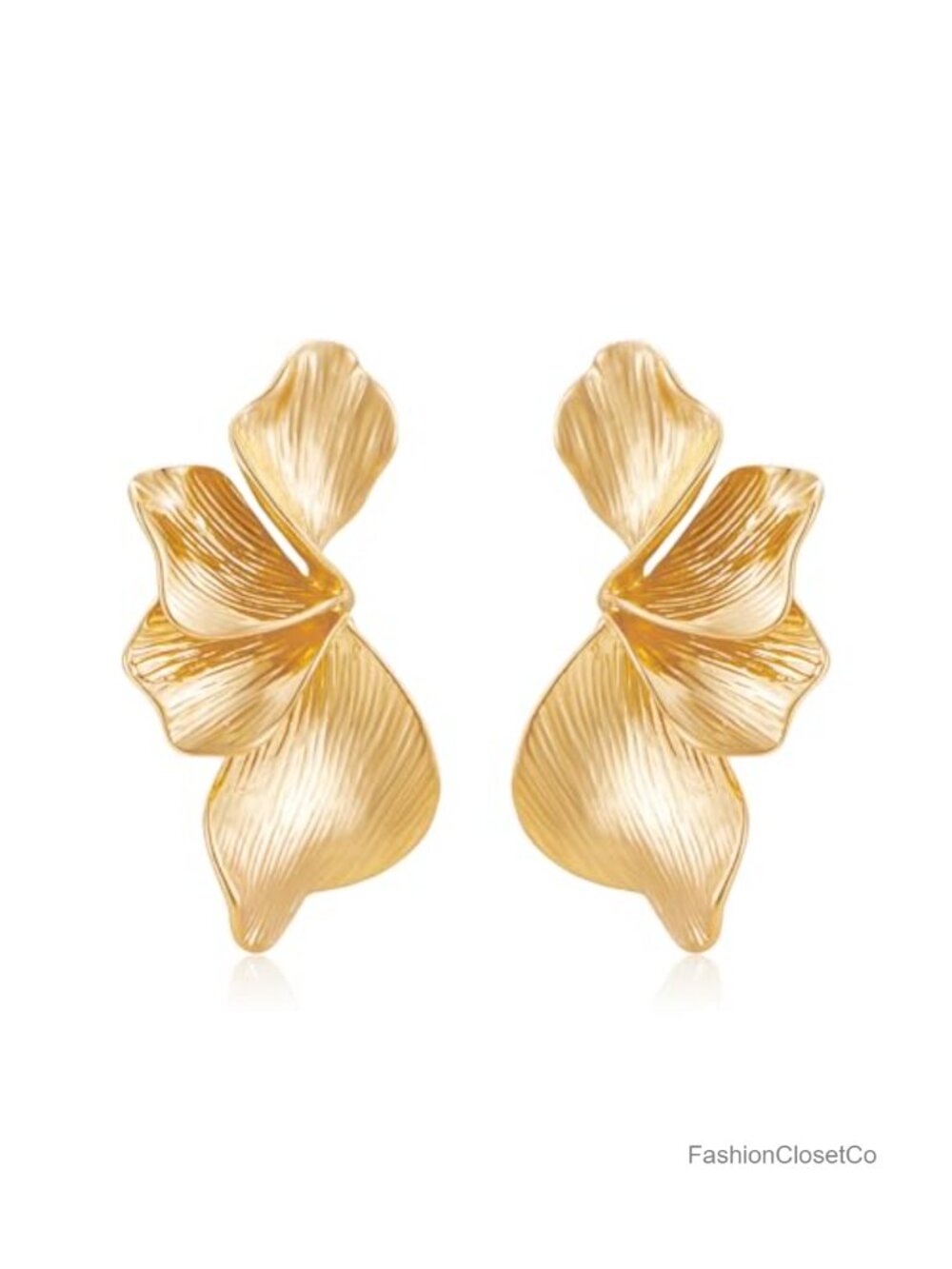 Gold Brass Flower Dangle Drop Earrings Statement Floral Jewelry
